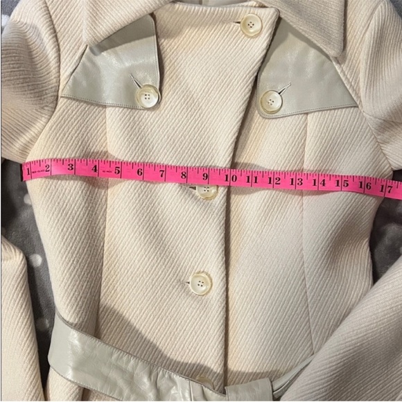 Mackage | Women’s Size S Cream Wool Coat with Leather Trim Accents + Belt - Picture 12 of 14